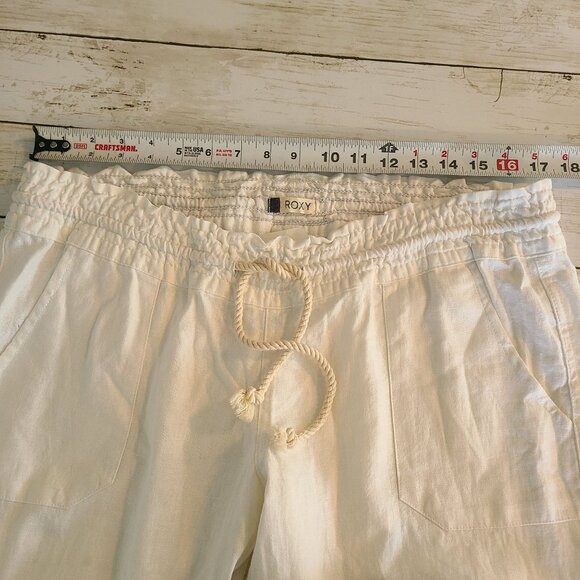 Roxy Oceanside White Flax Linen Blend Drawstring Pants Beach NEW Large Casual - Picture 4 of 12